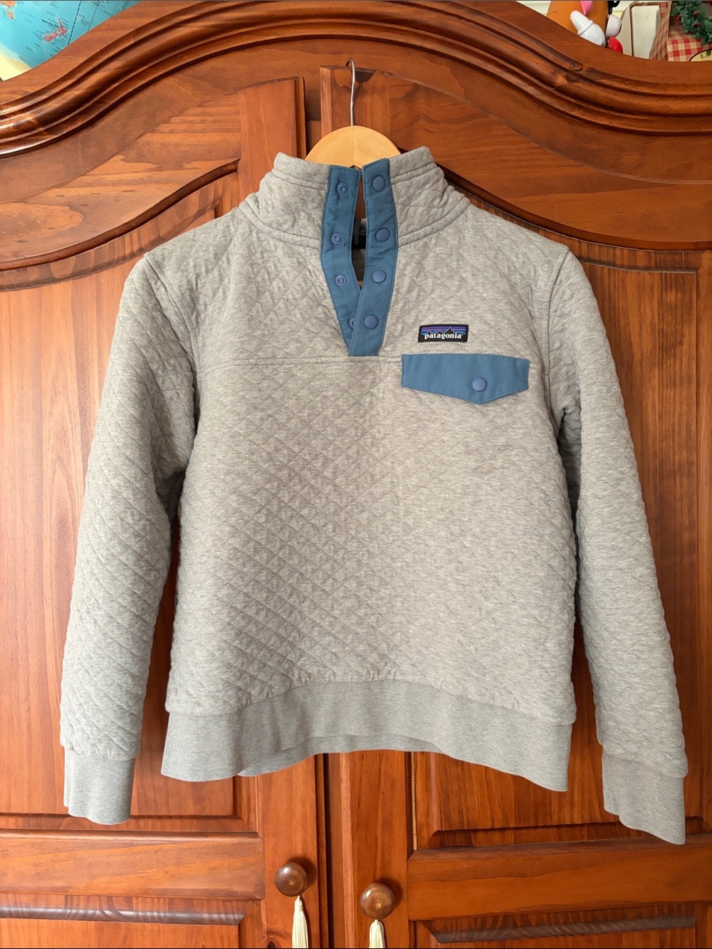 Patagonia Women’s Quilted Gray 1/4 Snap T Pullover Organic Cotton Small